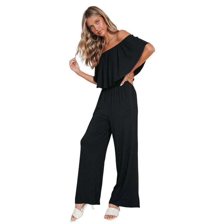 Off Shoulder Peplum Jumpsuit Black Final Sale Plus Size Cold