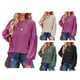 thumbnail image 4 of Top de manga larga para mujer, Color sólido, cuello redondo, informal, suelto, de punto, con volantes, farol, manga larga, camisetas púrpura S, 4 of 6