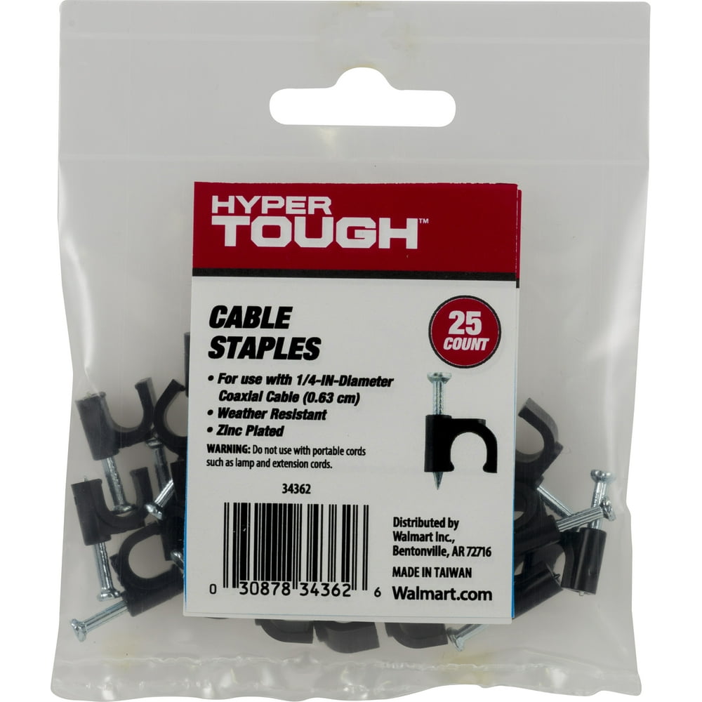 Hyper Tough 25 Piece Coaxial Cable Staples, Black
