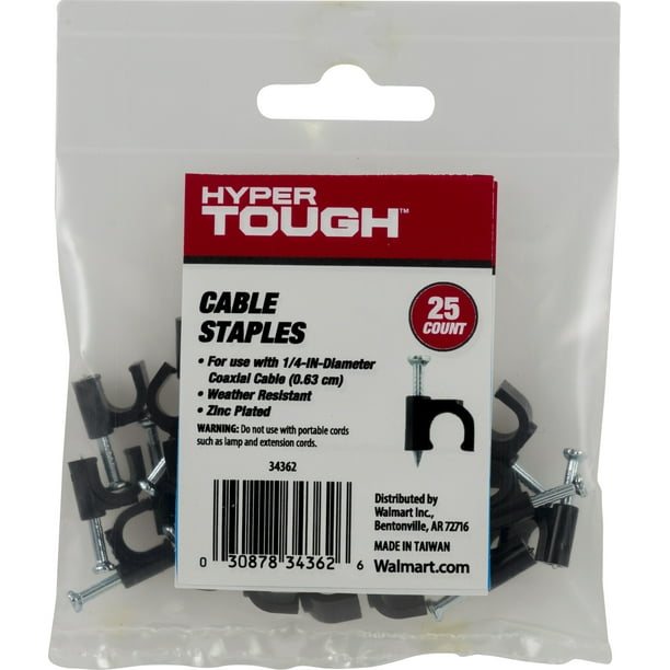 Hyper Tough 25 Piece Coaxial Cable Staples, Black