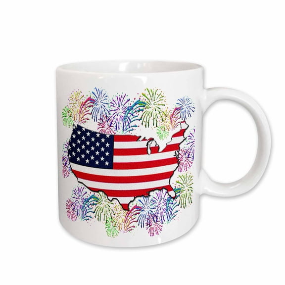 3drose, Usa Flag Map with Fireworks (textured), 11oz Mug