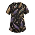 thumbnail image 5 of Mardi Gras Scrubs for Women Feathers Print Mask Print V Neck Scrubs Glitter Short Sleeve Party Nurse Uniform with Pockets Purple XL, 5 of 5