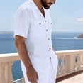 thumbnail image 4 of Summer Button Down Linen Shirts for Men Casual Loose Short Sleeve Regular Fit Cotton Beach Shirts with Pocket, 4 of 8