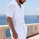 thumbnail image 5 of Ceisia Men's Relaxed Fit Short Sleeve Cuban Collar Cotton Linen Blend Shirt with Dual Chest Pockets White M Gifts, 5 of 9