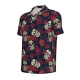 thumbnail image 2 of Balery Roses Skulls Printed Men’s Short Sleeve Polo Shirt, Midweight Men's Shirt,Golf Polo shirts -3X-Large, 2 of 9