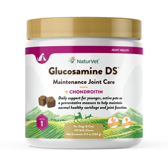 NaturVet – Glucosamine DS - Level 1 Maintenance Care – Preventative Care to Maintain Healthy Cartilage & Joint Function – Enhanced with Glucosamine & Chondroitin – 120ct Soft Chew Jar