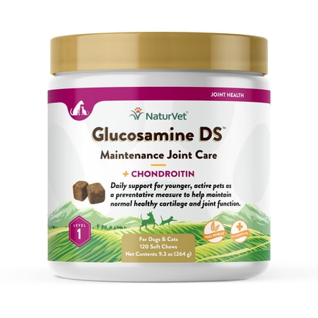 NaturVet – Glucosamine DS - Level 1 Maintenance Care – Preventative Care to Maintain Healthy Cartilage & Joint Function – Enhanced with Glucosamine & Chondroitin – 120ct Soft Chew Jar
