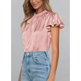 thumbnail image 6 of PRETTYGARDEN Business Casual Tops for Women Blouses Summer Short Sleeve Ruffle Satin Work Office Attire, 6 of 7