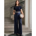 thumbnail image 2 of JUUNthy Womens Polka Dot Dress Pants, Wide Leg Flat Front High Rise Formal Office Daily Palazzo Trousers with Pockets Coffee S, 2 of 14