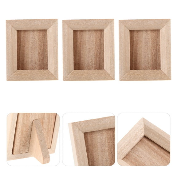 STOBOK 3Pcs Small Frame Miniature Photo Frames Wood Beige Decoration for Hobbyists