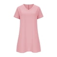 thumbnail image 5 of TaTaai Women Casual Solid Color V-Neck Short Sleeve Linen Dress with Pockets Lightweight Breathable Soft Fabric Loose Fit for Daily Home Office Outfit Gift, 5 of 6
