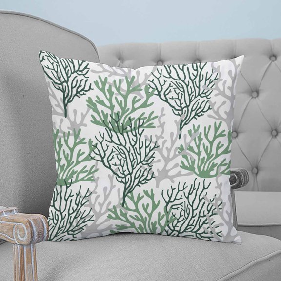 Sage Green Gray Coral Coastal Throw Pillow Covers, Soft Pillowcases with Invisible Zipper, Summer Beach Seaside Nautical Square Pillow Cushion Covers for Living Room Couch Sofa Bed 20x20 Inches