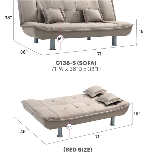 JERFIT Modern Sofa Bed with Pillows, Convertible Faux Leather Sleeper Couch for Small Space, Mocha Brown
