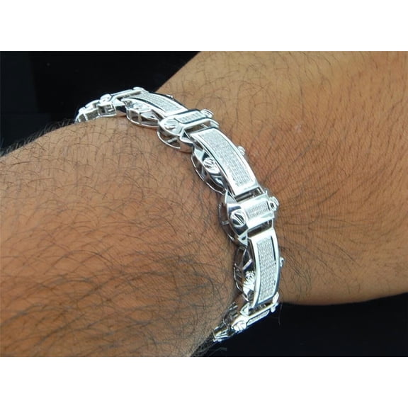 Diastar Jewels Men's Round Cut Cubic Zirconia Link Tennis Bracelet 14K White Gold Finish