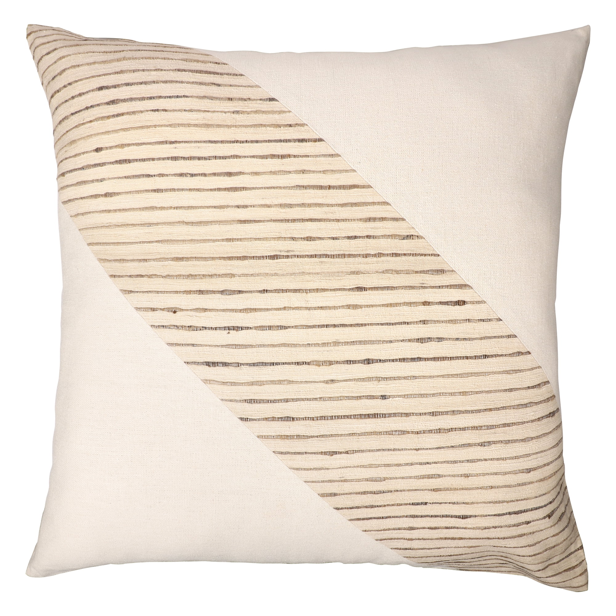 Ox Bay Ines Geometric Modern Silk Hand Woven Throw Pillow, White/Beige, 24" x 24"