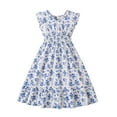 thumbnail image 2 of Tfken Dress For Girls 2025 A-Line Floral Print Comfortable Summer Sky Blue V Neck Children Dresses Size 12 Years-13 Years, 2 of 9