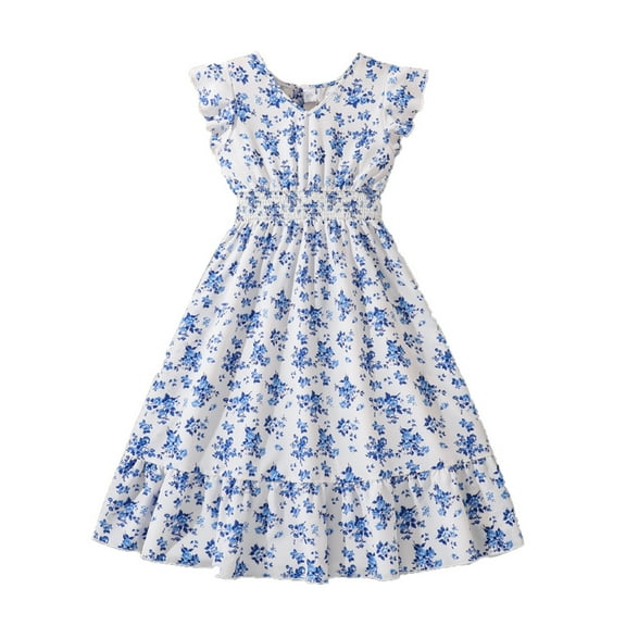 Gunia Flower Girl Dresses For Wedding,Floral Print Sleeveless Party Kids Age 7 12 Elastic Waist Outfit Picnic Outdoor Dailywear Fashion Sundress 10-11 Years