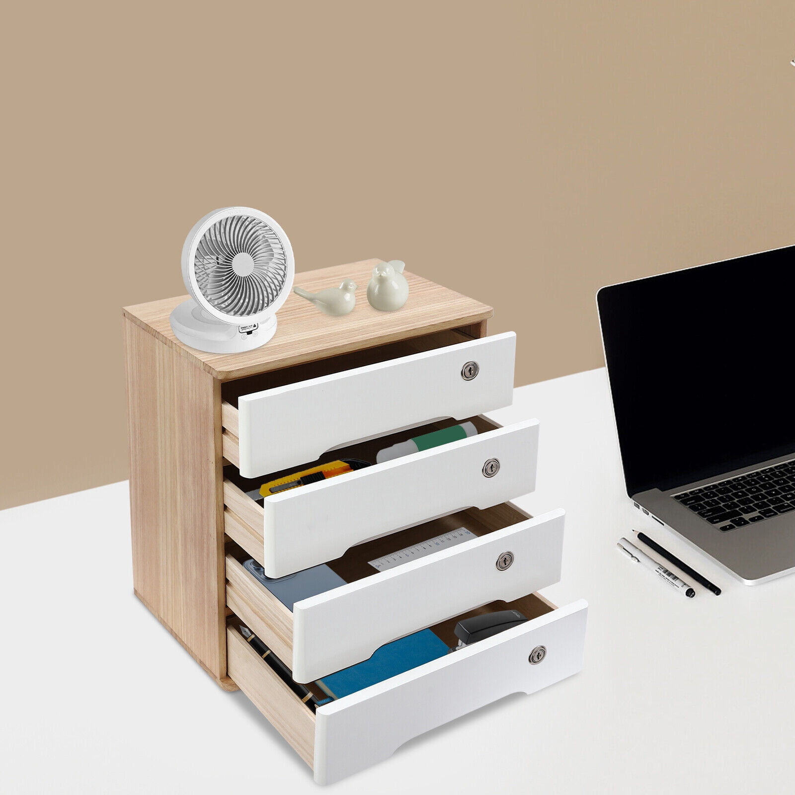 Wooden Desktop Storage Cabinet Desk Organizer Desktop Storage Box with Lockable
