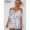 thumbnail image 4 of Mono de mujer de verano con volantes, sin tirantes, escote en V, escotado, sin tirantes, mono con estampado de flores, cintura elástica, mono de una pieza, 4 of 5