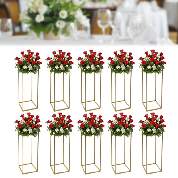 10Pcs Wedding Flower Centerpiece, Centerpieces for Table Wedding,Flower Stand for Wedding,Gold Vase Metal Column Stand,Rectangular Geometric Flower Rack for Party Decoration (23.62Inch Gold)