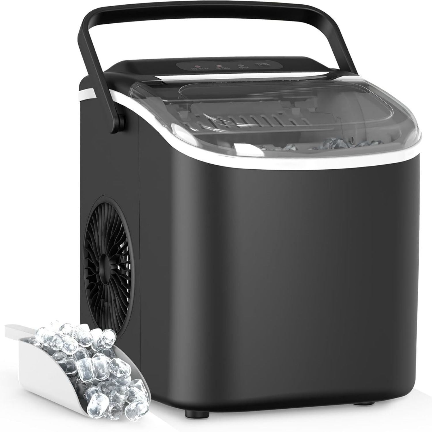 Ice Maker for Countertop, 26lbs Ice/24Hrs, 9 Ice Cubes Ready in 6 Mins, Self-Cleaning Feature, Ice Spoon and Basket Included, for Home, Kitchen, Camping, Party, Black