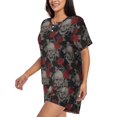 thumbnail image 2 of Bixox Women's Skull and Red Roses Printed Pajama Set 2 Piece Lounge Set Top and Shorts Soft Pajamas, Shorts with Pockets, 2 of 7