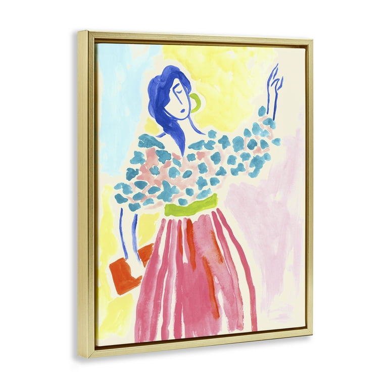 Stupell Woman in Bold Dress Framed Floater Canvas Wall Art Design by June Erica Vess - 17 x 21 - Gold