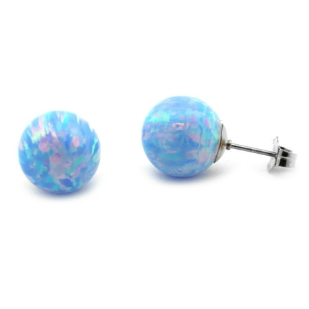 14k Gold or Sterling Silver Light Blue Simulated Opal Ball Stud Earrings - 3, 4, 5, 6, 7, 8, 9, 10mm