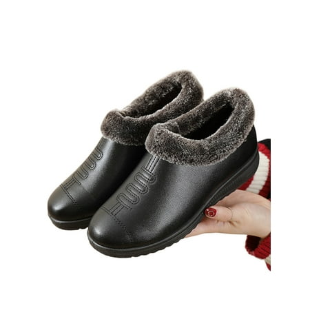 

Colisha Women Lightweight Slip On Flats Work Comfortable Winter Shoes Walking Round Toe Warm Casual Shoe Black 5.5