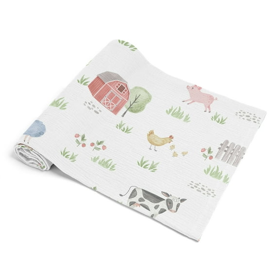 Sweet Jojo Designs Farm Animals Boy, Girl, Unisex/Gender Neutral 100% Cotton Muslin Baby Swaddle Receiving Blanket