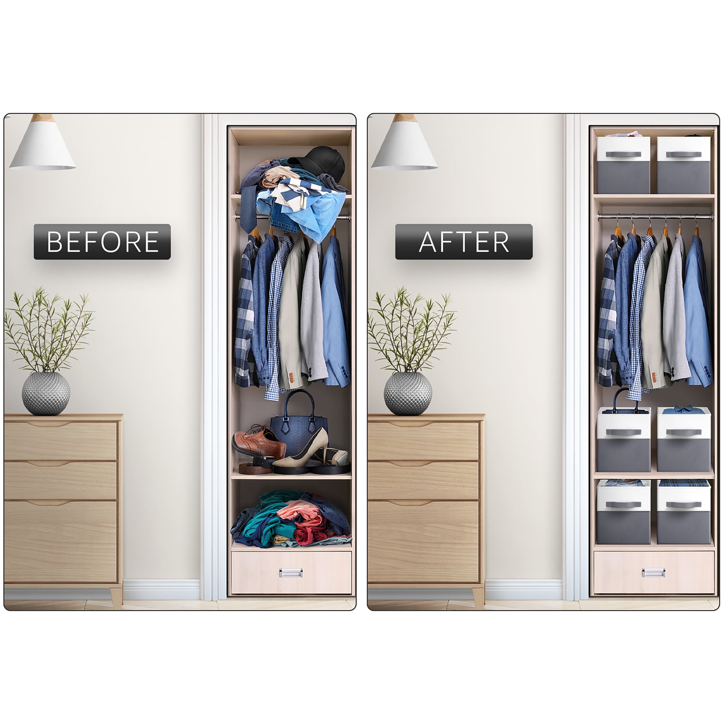 Sorbus 11" Foldable Storage Cubes – 6-Pack Fabric Bins for Closet, Shelves & Cubby Organizer – Collapsible Cloth Baskets for Home Organization, Gray/White
