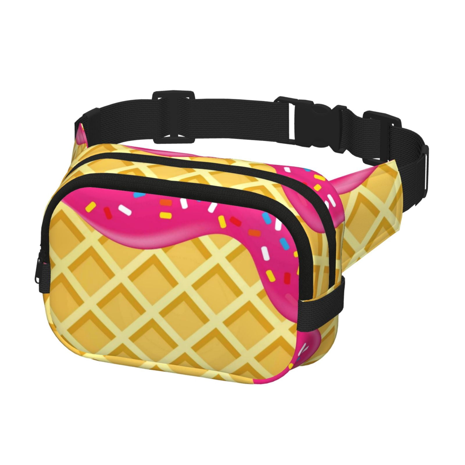 Rateoe Red Ice Cream Print Fanny Pack Belt Bag for Women and Men, Square Double-Layer Waterproof Waist Pack with Adjustable Strap for Hiking, Jogging, Cycling
