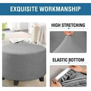 Round Ottoman Storage Cover Folding Stool Covers Furniture Protector Cover for Footrest Ottoman Fit Dia 20 - 23 light Gray