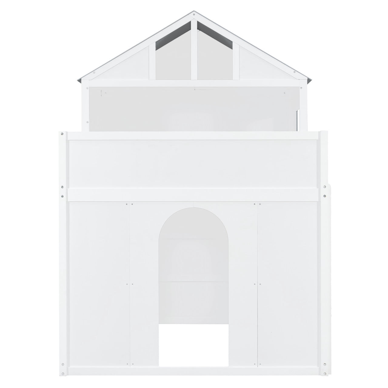 Full over Full House-Shaped Bunk Bed with Roof and Window, Kids/Teens Playful Designed Bed Frame with Fence and LED Light