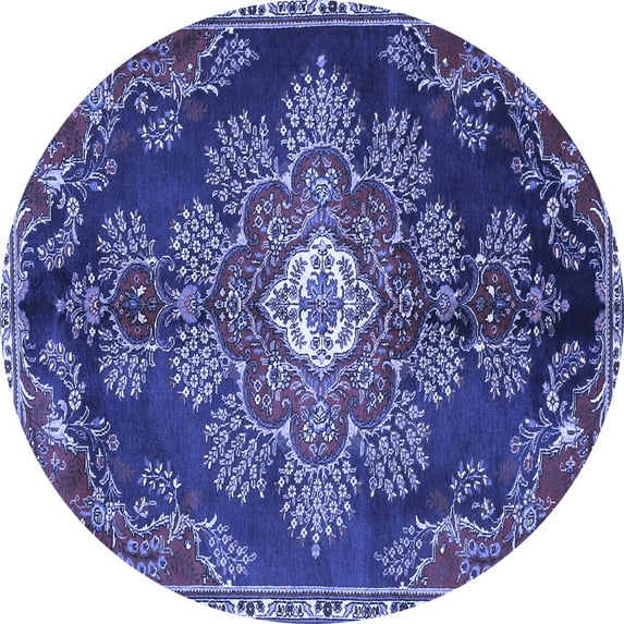 Ahgly Company Machine Washable Indoor Round Medallion Blue Traditional Area Rugs, 3' Round
