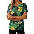 thumbnail image 4 of Erwazi Women's Short Sleeve Printed Blouse Zip V Neck Trendy Relax Fit Pullover Summer Casual Tops, 4 of 6