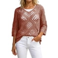 thumbnail image 3 of CAIXIA Crochet Coverups for Women Long Sleeve Plus Size Knit Cover Up Top Hollow Out Boho Summer Beachy Crocheted Tops, 3 of 6