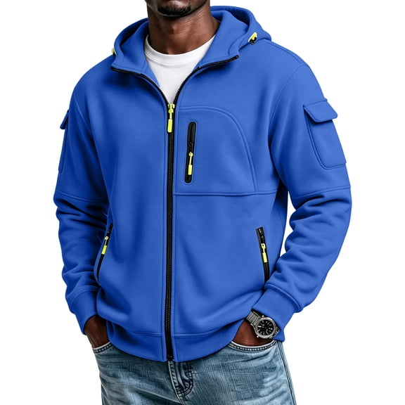 Havenx Cargo Hoodies for Men Zip Up Long Sleeve Hooded Hoodies with Pockets Jacket Athletic Fall Winter Baggy Workout Loungewear
