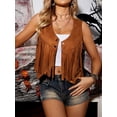 thumbnail image 3 of Xuanfei Women Retro Snap Button Fringed Sleeveless High-Low Hem Western Vest, 3 of 7