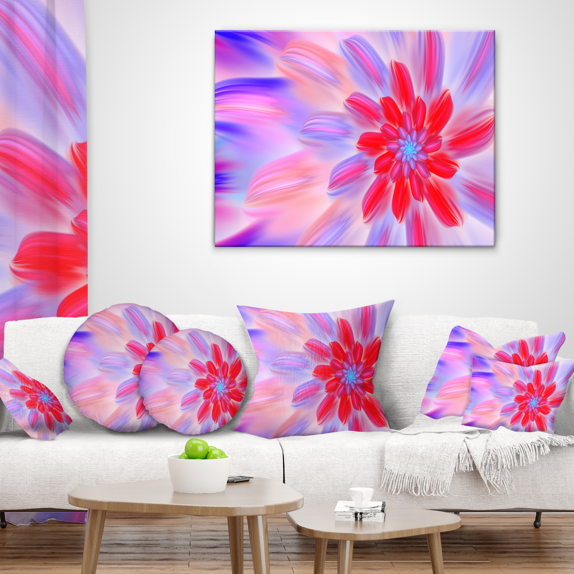 Designart Dance of Fractal Pink Petals - Abstract Throw Pillow - 12x20