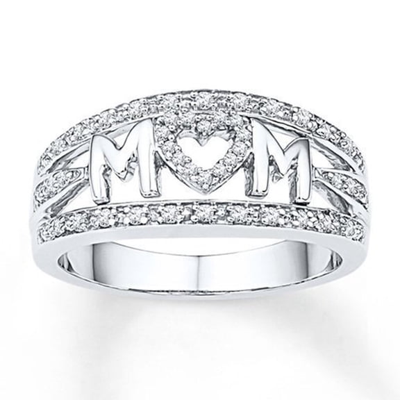 Bluebell Jewels 14k White Gold Plated Cubic Zirconia Elegant Mom Ring for Women