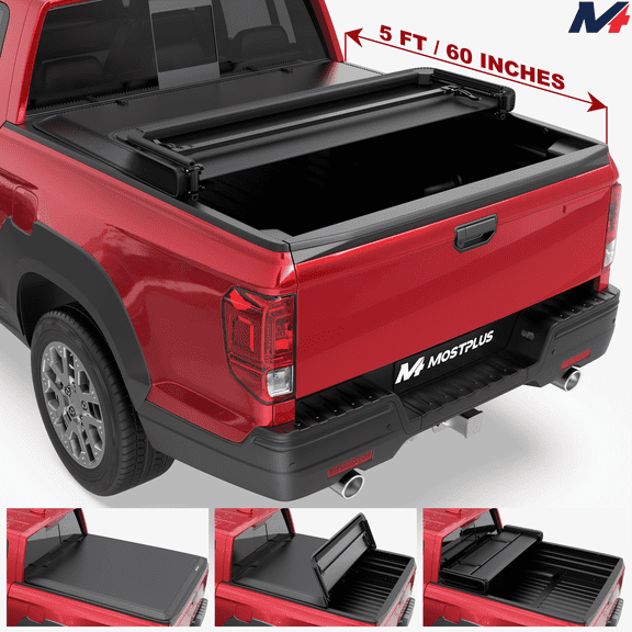 MOSTPLUS 5FT Tri-Fold Soft Tonneau Cover Bed for 2017-2024 Honda Ridgeline w/ LED On Top