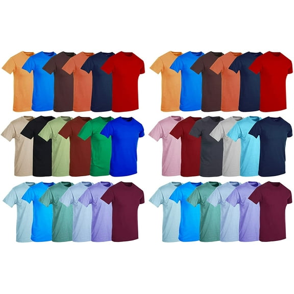 SOCKS'NBULK Mens Cotton Short Sleeve Lightweight T-Shirts, Bulk Crew Tees for Guys, Mixed Bright Colors Bulk Pack (XX-Large)