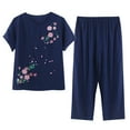 thumbnail image 2 of HOMBOM Cotton Pajamas For Women Summer Top and Capri Pants Sleep Set Navy Floral Short Sleeve 2PC Pajama Sets, 2 of 7