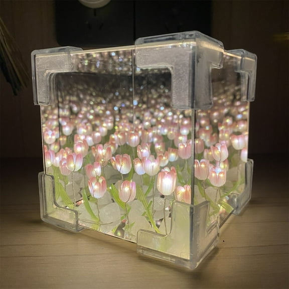 Usloyux DIY 3D Tulip Night Light Kit, Handmade Flower Sea Mirror Lamp Gift for Girlfriend, Creative Craft Project, Non-Finished Products for Bedroom Decor, Birthday Present, Valentine's Day Gift