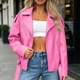 thumbnail image 5 of XUNKUSGA Faux Leather Jackets for Women Fashion Lapel Long Sleeve Zipper Up Moto Jacket Women with Buckle Belted Vintage Bike Motorcycle Coat Streetwear Pink S, 5 of 7