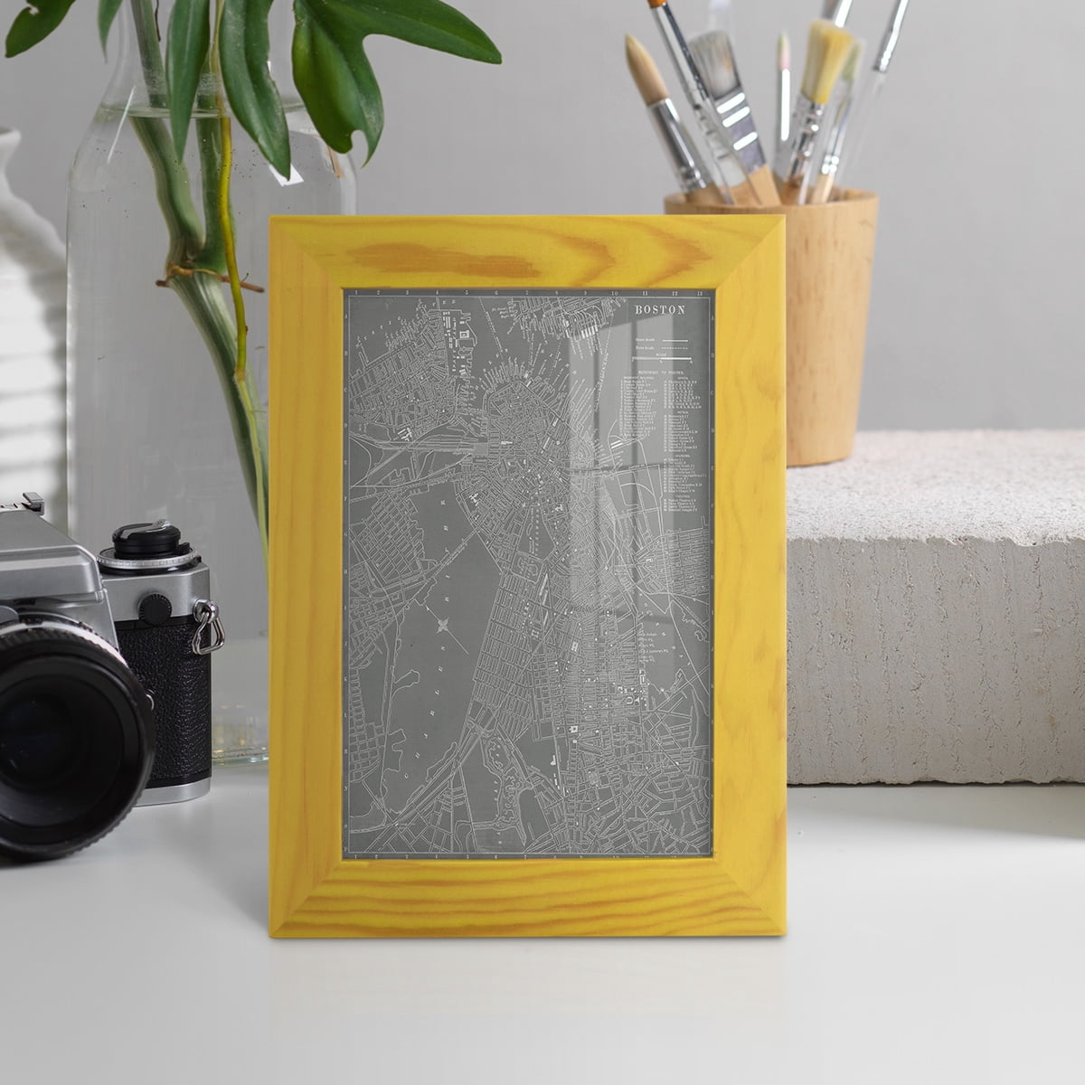 City Map of Boston -Framed Print w/glass-Sunflower Yellow
