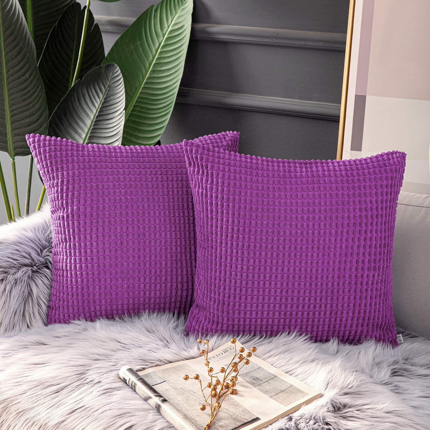 Details about   Cotton Throw Pillow Covers Sofa Cushion Cases Soft Solid Rectangle Violet 