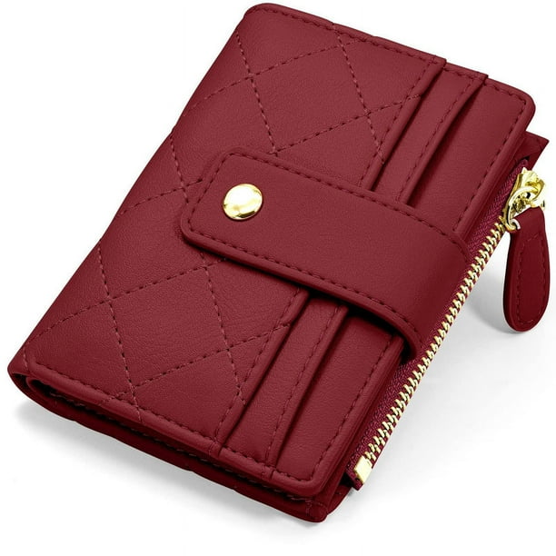 Cartera para mujer, tarjetero para mujer, pequeño monedero con bloqueo RFID, lindo pequeño monedero de cuero para mujeres, niñas, mini monedero corto para mujer, color rojo burdeos