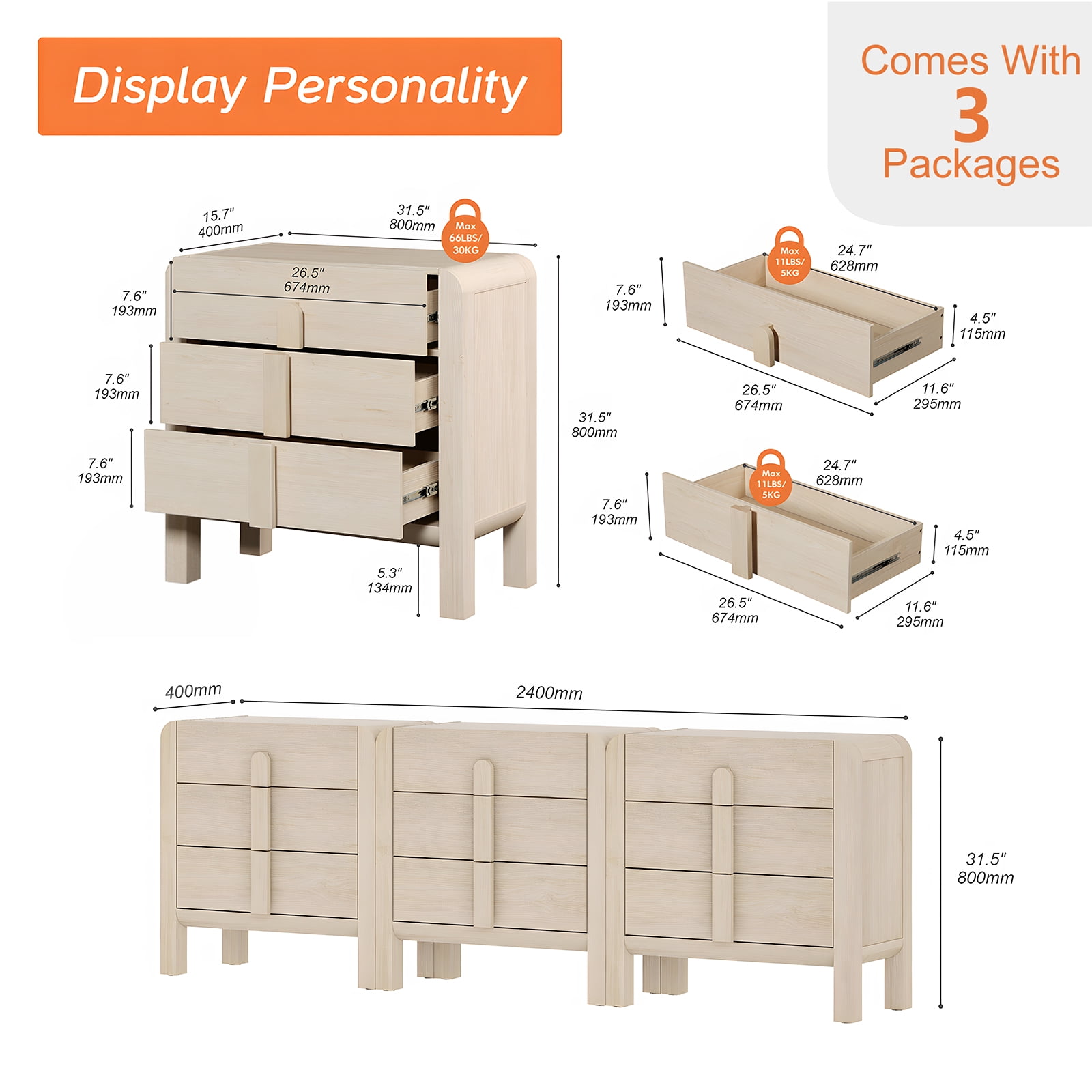 Dresser for Bedroom, Mid Century Chest of Drawers with Storage, 9 Drawer Dresser with Curved Profile Design, Wooden Modern Dresser for Living Room, Bedroom, Entryway